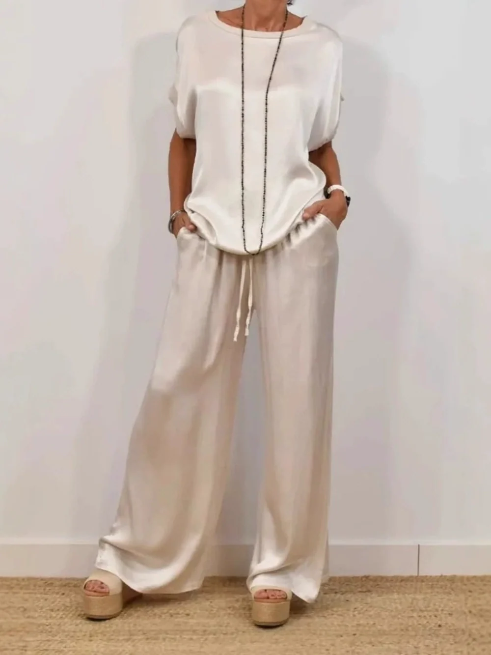 Loose shirt wide-leg pants casual set