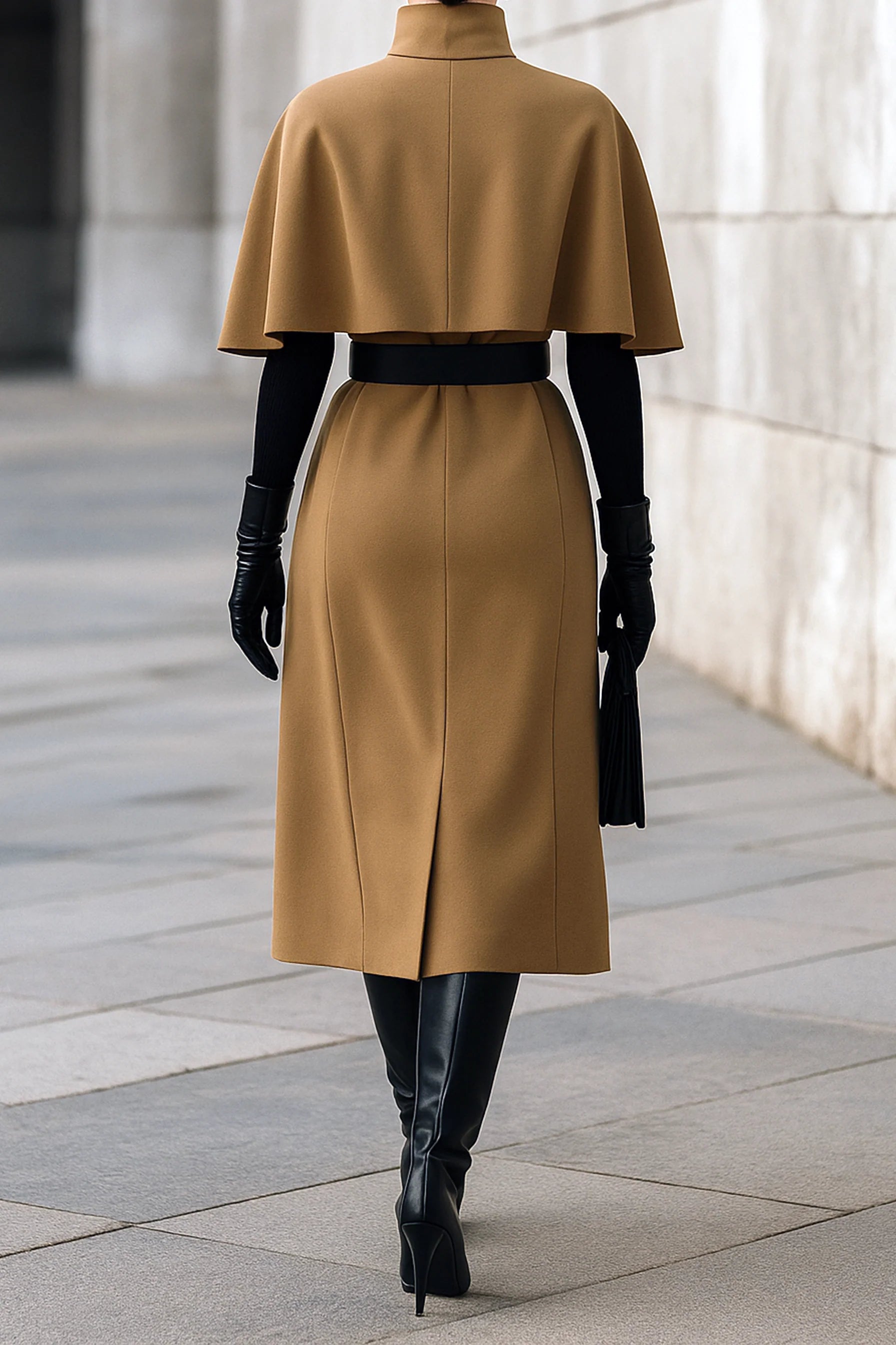 Old Money Style Camel Cape and Skirt Set (Belt Not Included)