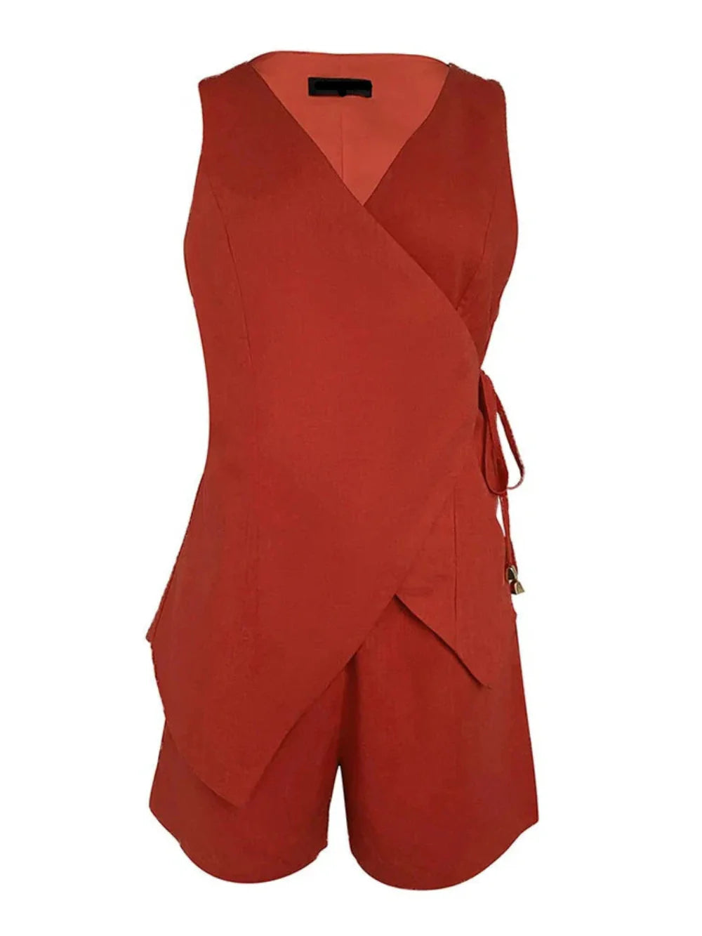 Linen Sleeveless V-neck Top and Loose Shorts Set