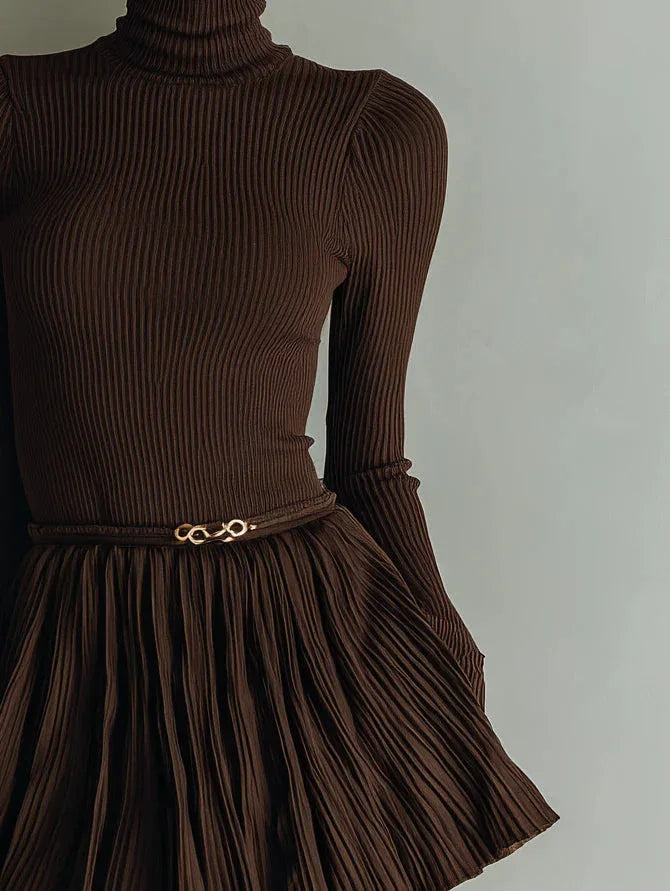 Stylish and elegant brown textured bodycon mini dress - NuaVibe
