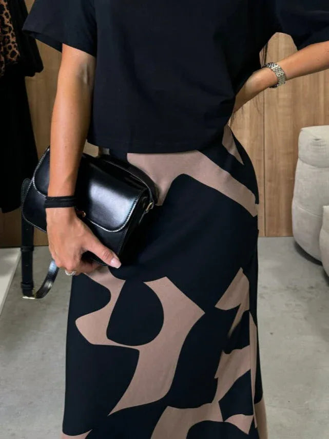 Colorblock Print Satin Skirt - NuaVibe