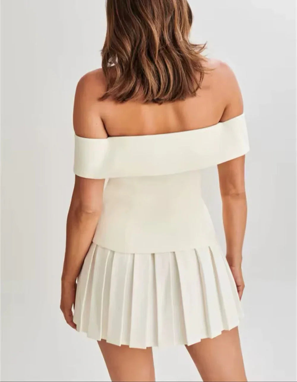 One-shoulder Suit Top With Pleated Skirt Suit - NuaVibe