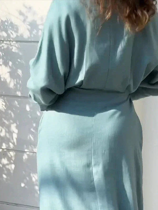 Elegant Long Sleeve Simple Shirt Dress - NuaVibe