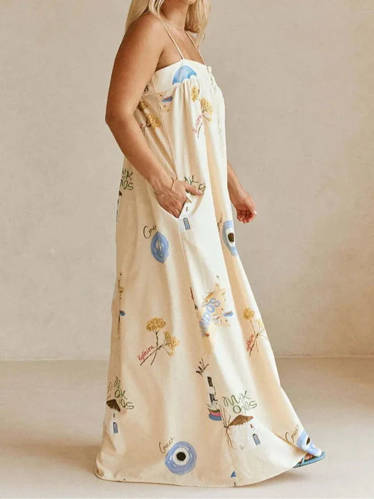 Strapless Square Neck Printed Maxi Dress - NuaVibe