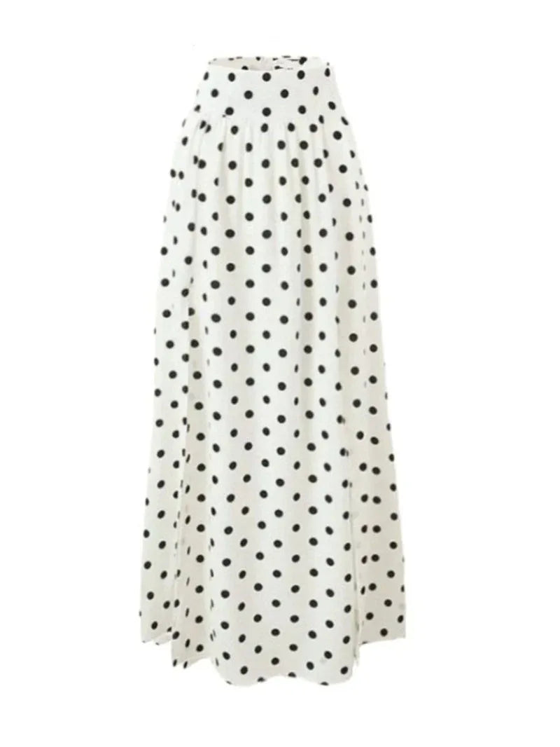 Polka Dot Square Neck Puff Sleeve Top and Slit Skirt Set - NuaVibe
