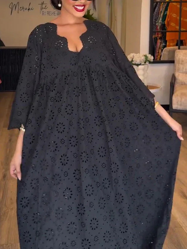 Elegant Black Hollow Pattern Dress - NuaVibe