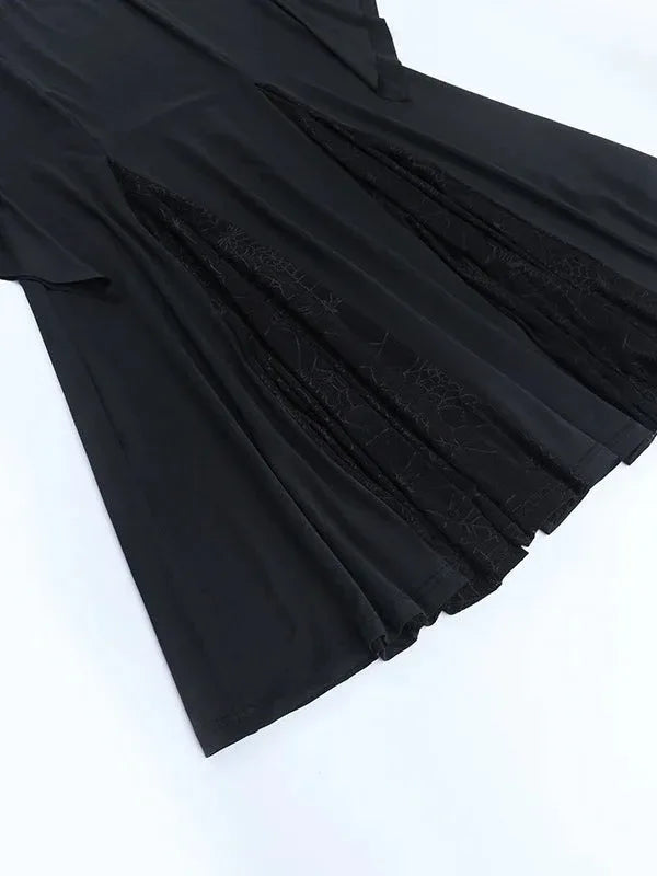 Gothic Lace-Up Bell Sleeve Mermaid Maxi Dress - NuaVibe