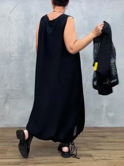 Black Mesh Sleeveless Dress and Cover-up Set - NuaVibe