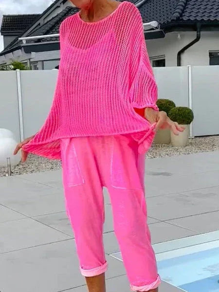 Letter-print Jumpsuit and Cutout Cover-up Casual Set - NuaVibe