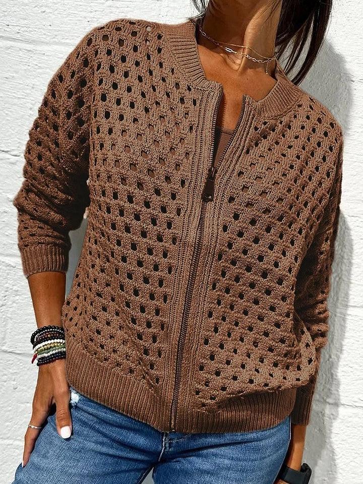 Openwork Knit Zip-up Casual Jacket - NuaVibe