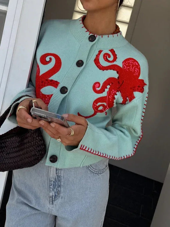 Fun Octopus Pattern Knitted Cardigan - NuaVibe