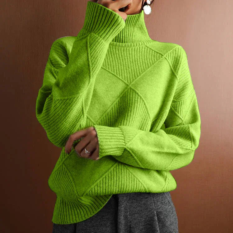 Turtleneck loose lozenge long-sleeved winter sweater - NuaVibe