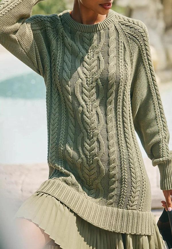 Ivory Cable-Knit Sweater Mini Dress - NuaVibe