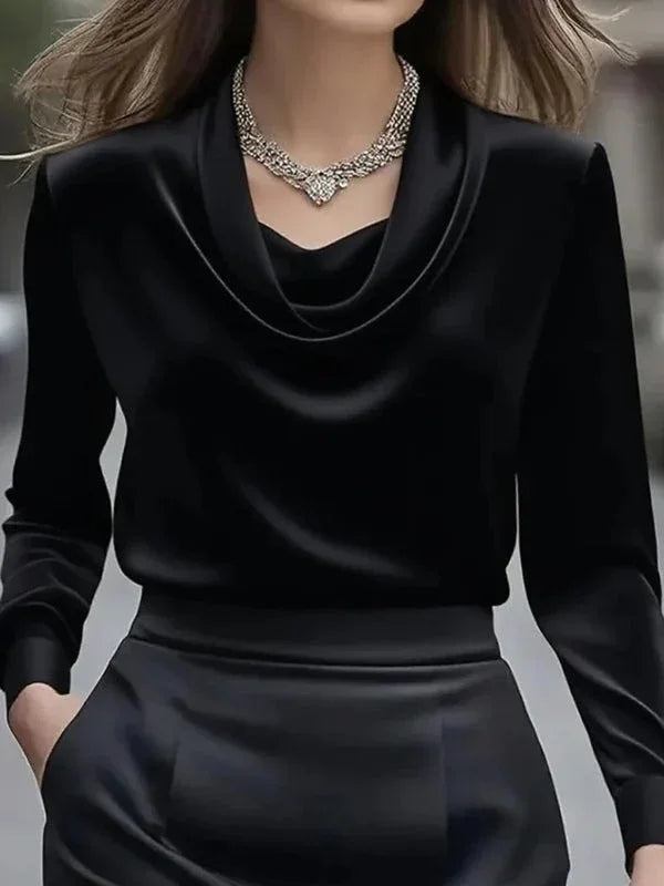 Elegant Solid Color Satin Collar Shirt - NuaVibe
