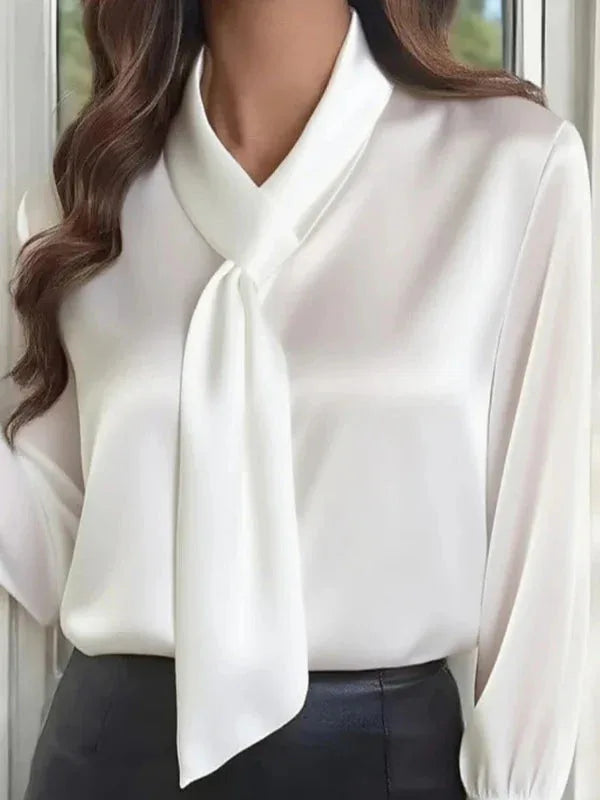 Solid Color Long-sleeved Bow Tie Casual Shirt - NuaVibe