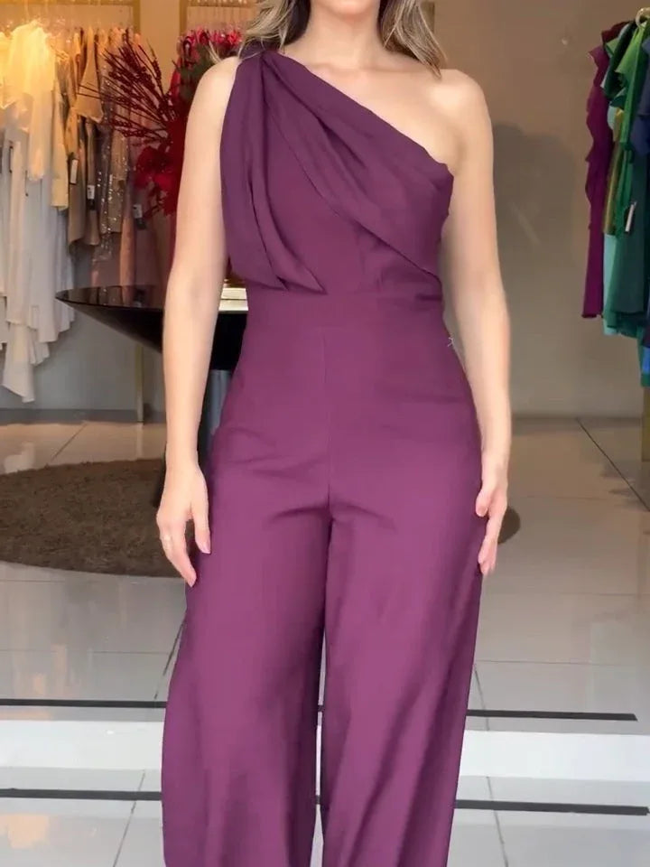 Purple One-shoulder Jumpsuit - NuaVibe