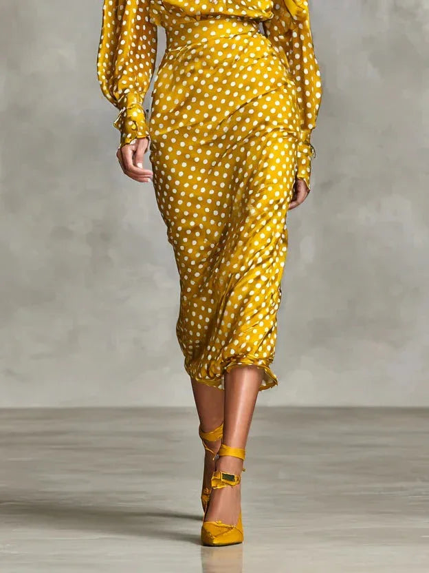 Vintage Satin Polka Dot Print Shirt And Skirt Two-Piece Set - NuaVibe