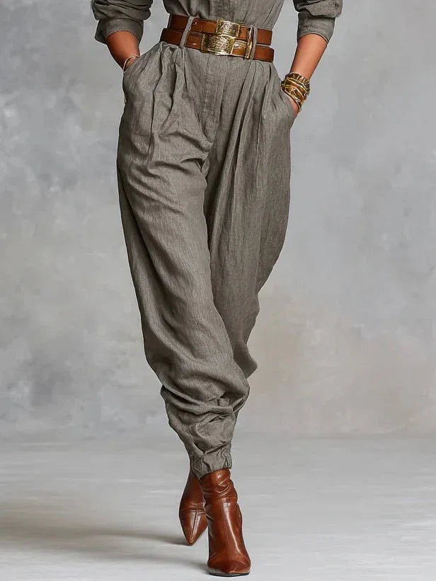 Cotton And Linen Blended Long Sleeve Shirt Jumpsuit - NuaVibe