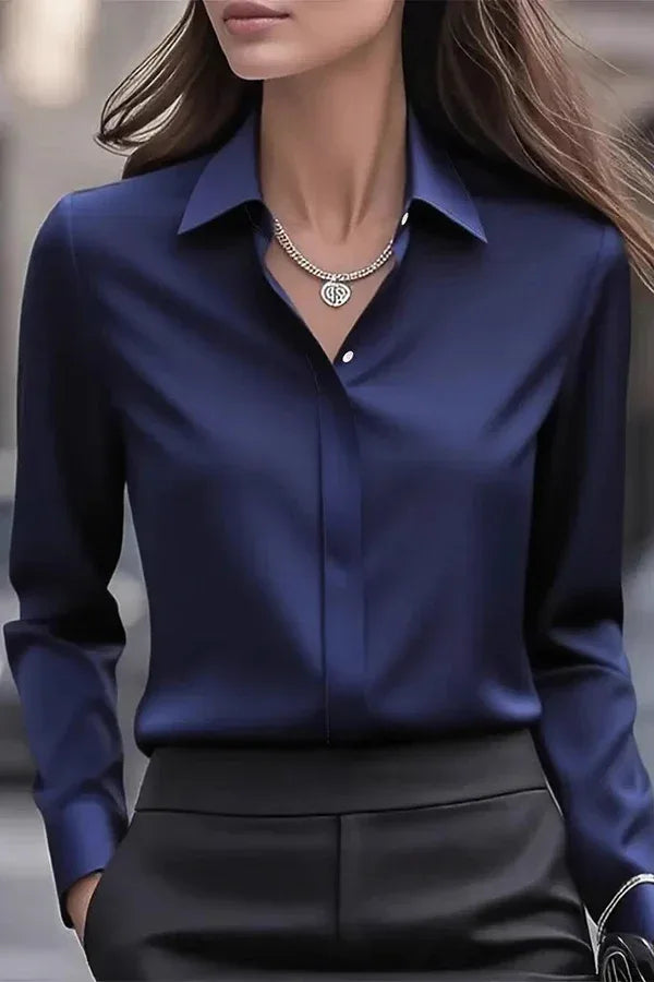 Satin Lapel Long-sleeved Casual Shirt - NuaVibe