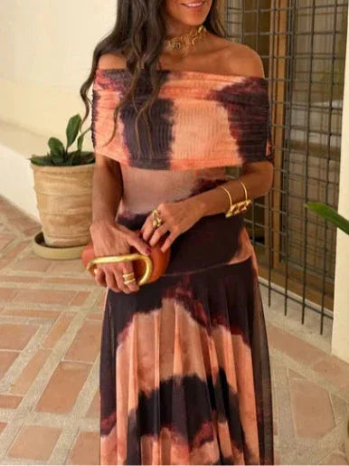Brown One Shoulder Mesh Maxi Dress - NuaVibe