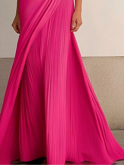 Formal Party Ball Gown One Shoulder Pleated Maxi Dress