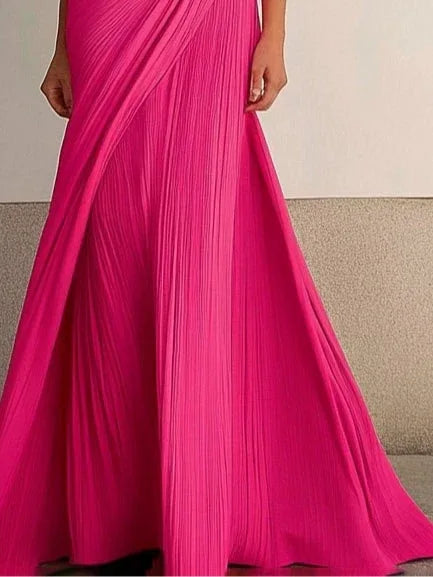 Formal Party Ball Gown One Shoulder Pleated Maxi Dress - NuaVibe