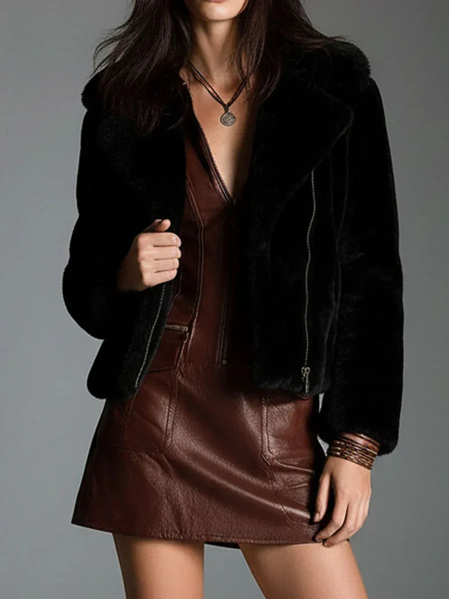 Chocolate Brown Eco-Leather Zip-Up Mini Dress - NuaVibe
