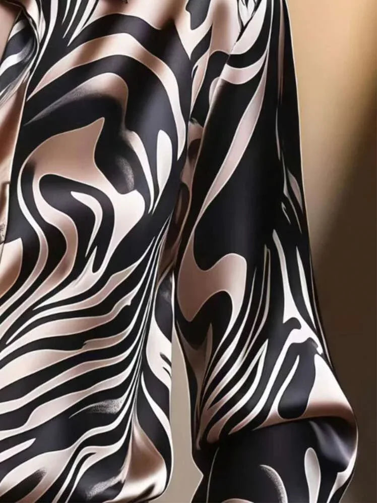Elegant Satin Collar Zebra Print Shirt - NuaVibe