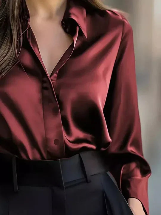 Satin Solid Color Long-sleeved Elegant Casual Shirt - NuaVibe