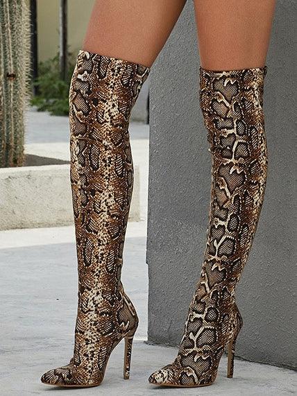 Vintage Snakeskin Brown Over-the-knee Boots - NuaVibe