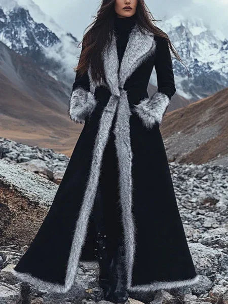 Retro Ethnic-style Faux Suede Patchwork Plush Long Coat - NuaVibe