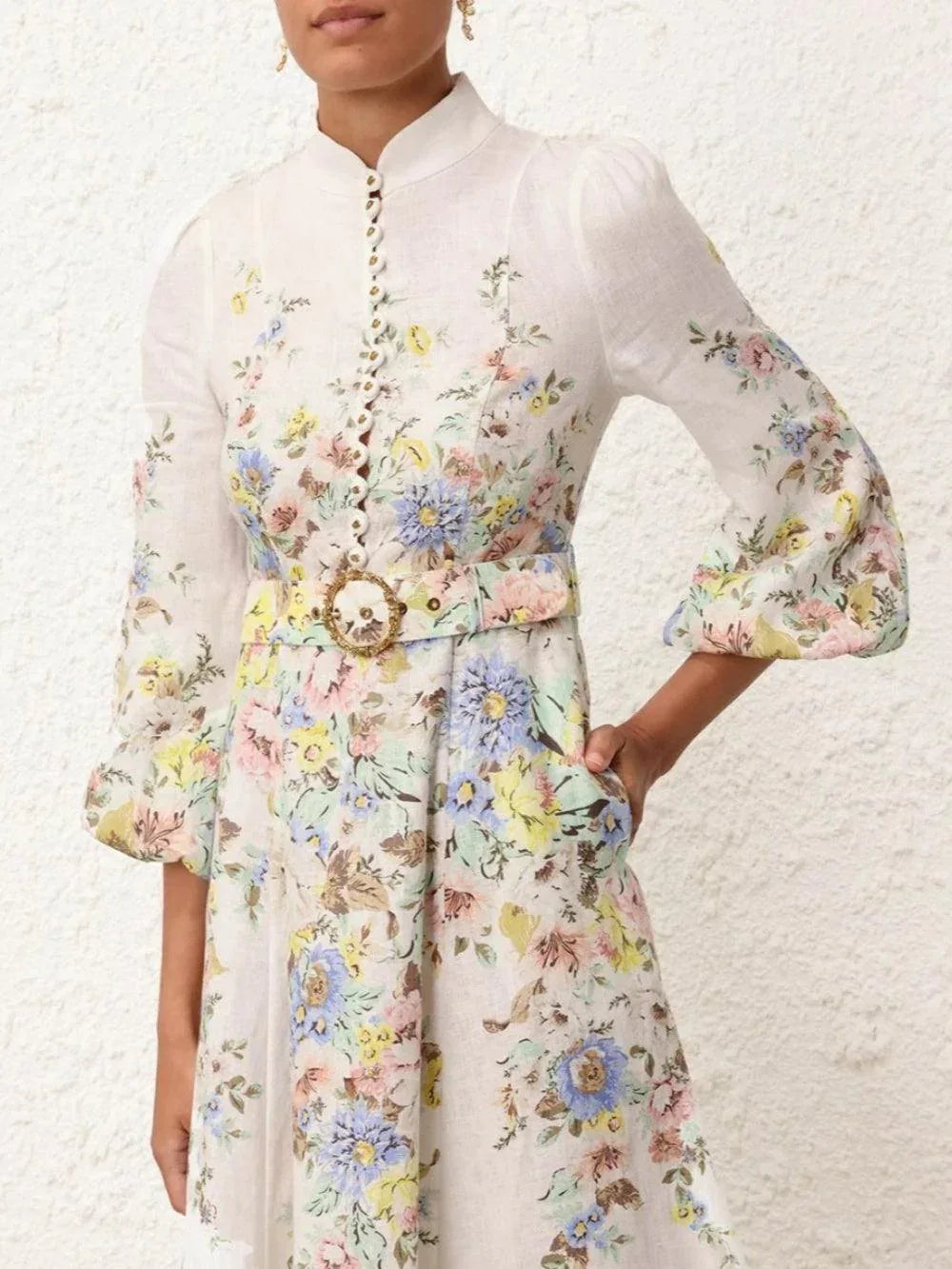 Printed Button Midi Dress - NuaVibe