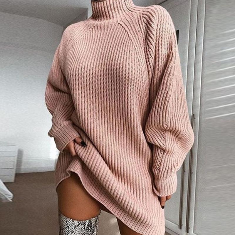 Daily Raglan Sleeves Turtleneck Sweater Dress - NuaVibe