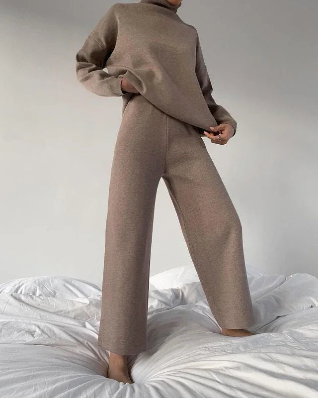 Knitted solid color loose casual suit - NuaVibe