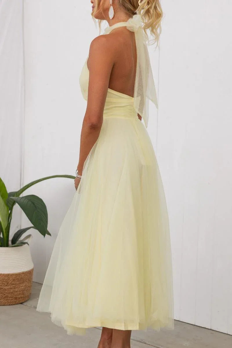Fairy Vibes Tulle Gathered Detail Halter Maxi Dress - NuaVibe