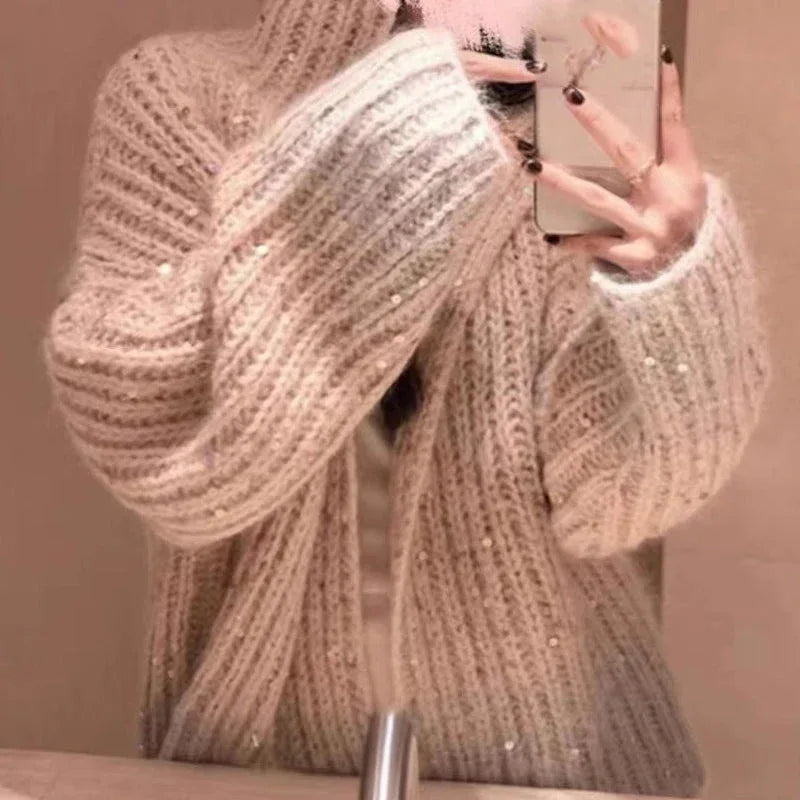Casual Sequined V-neck Sweater - NuaVibe
