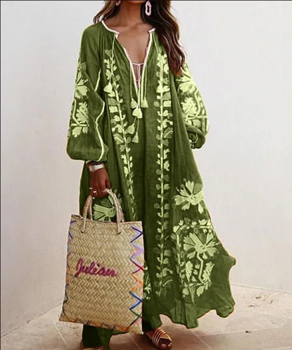 Oversize Boho Printed Maxi Dress - NuaVibe