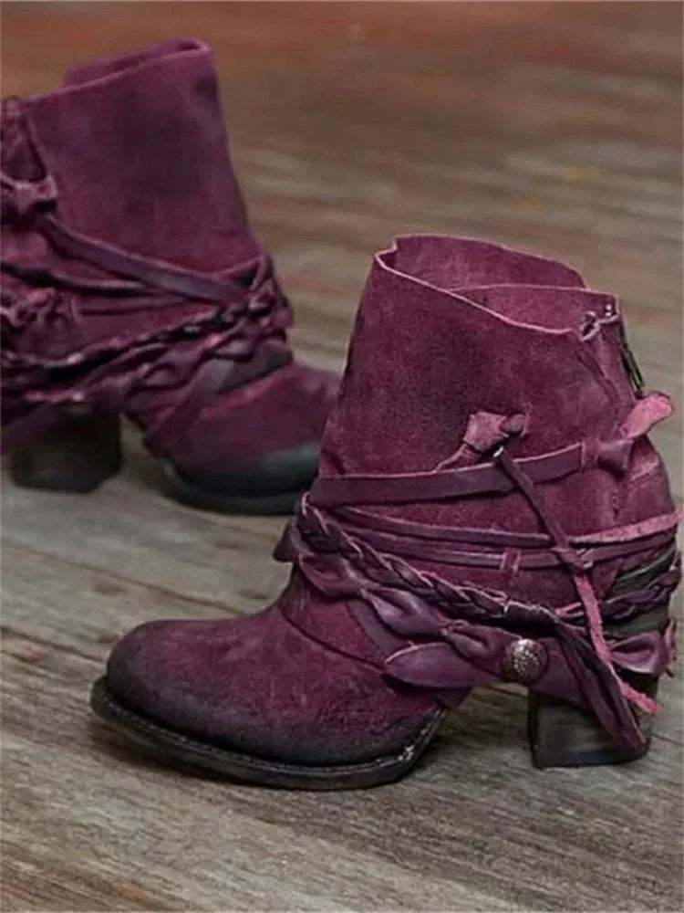 Vintage Braided Laced Ankle Boots - NuaVibe