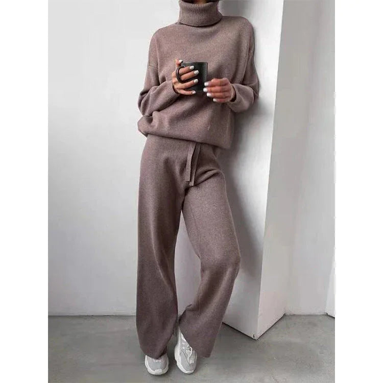 Turtleneck Solid Color Sweater Knit Set - NuaVibe
