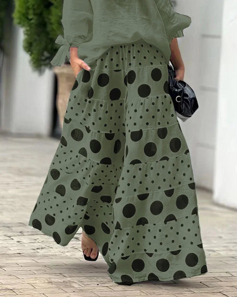 Casual Shoulder Top & Printed Pants Two-Piece Set - NuaVibe
