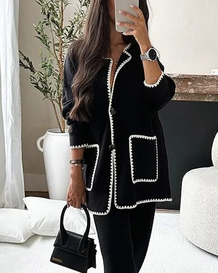 Edge Decorated Jacket Casual Pants Two-piece Set - NuaVibe