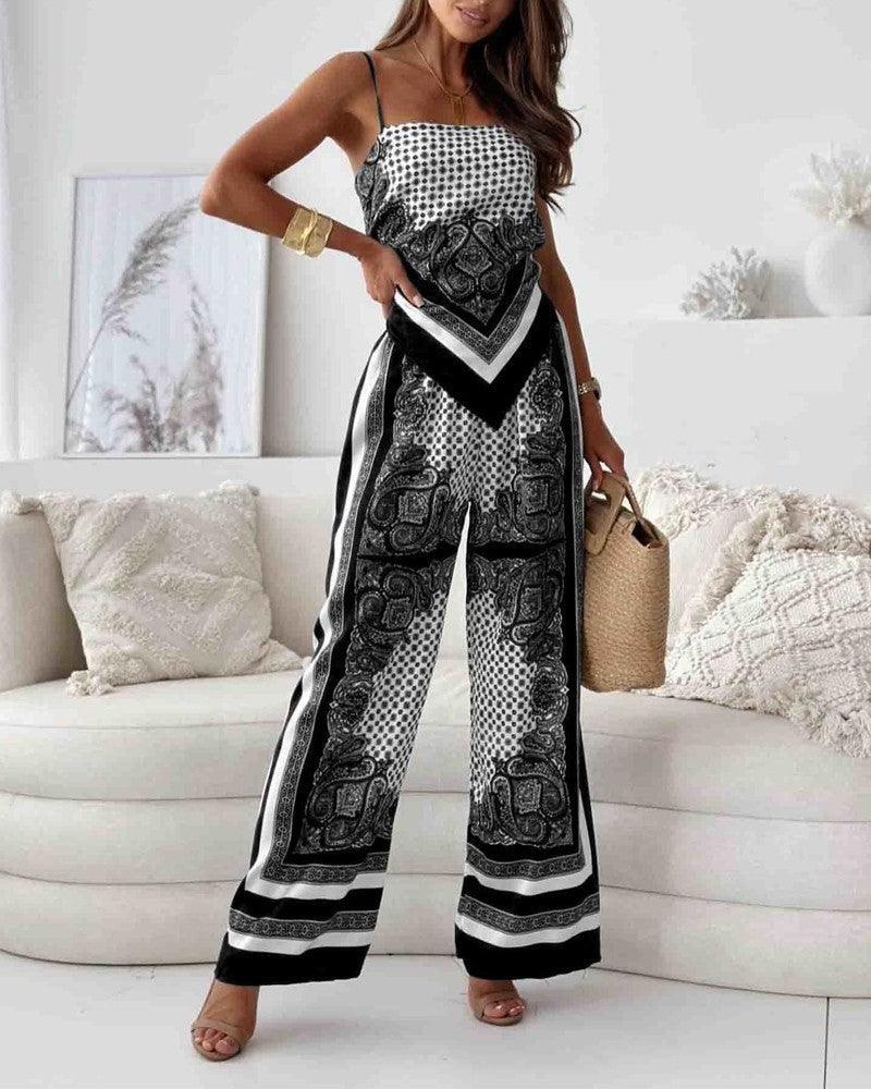 Stylish Printed Lace-Up Vest & Pants Two-Piece Set - NuaVibe