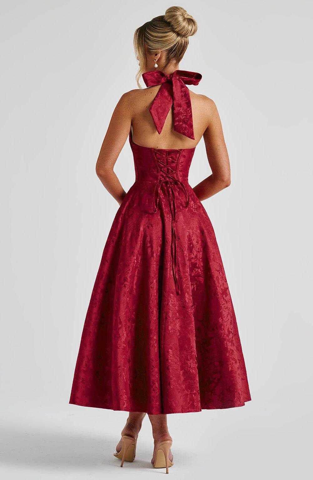 V-Neck Jacquard Midi Dress - NuaVibe