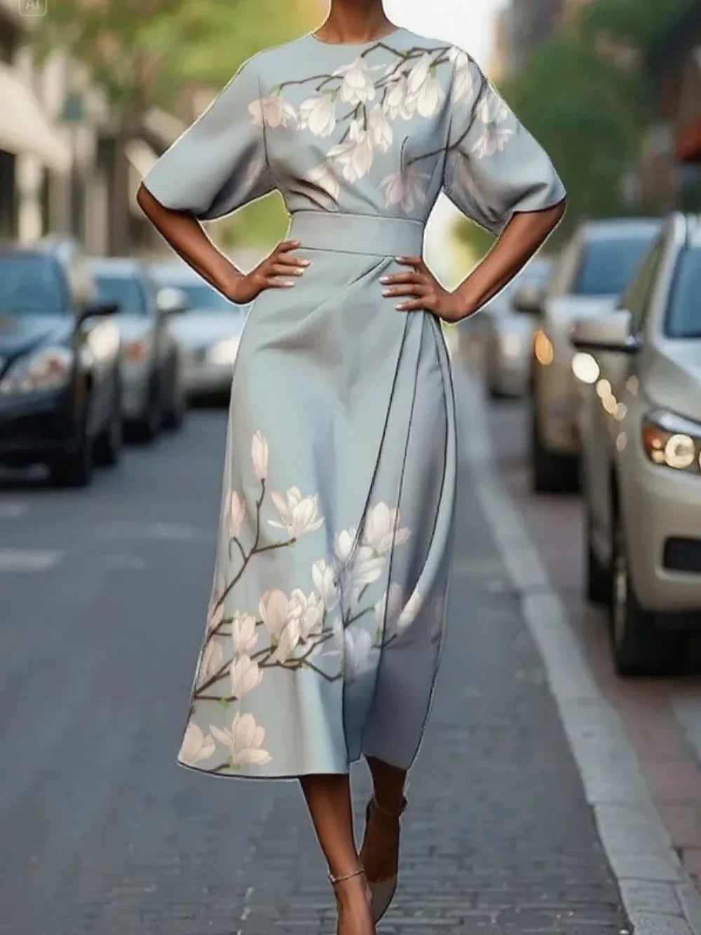 Women's Vintage Elegant Floral Print Midi Dress - NuaVibe
