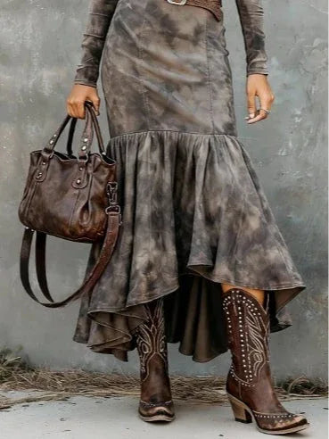 Vintage Polyester Flare Hem Midi Dress(Includes belt) - NuaVibe