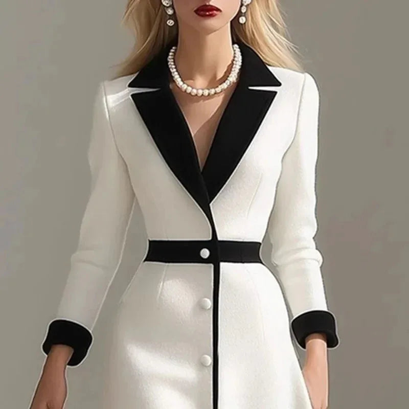 The Camille Contrast Lapel Blazer Dress - NuaVibe