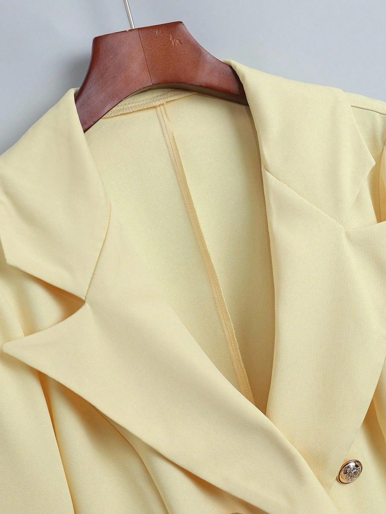 Elegant and simple light yellow V-neck corduroy midi dress - NuaVibe