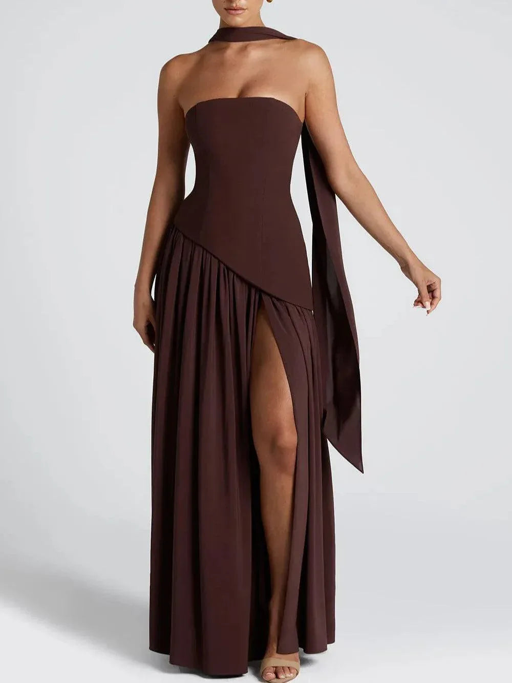 Strapless Slit Ribbon Maxi Dress - NuaVibe