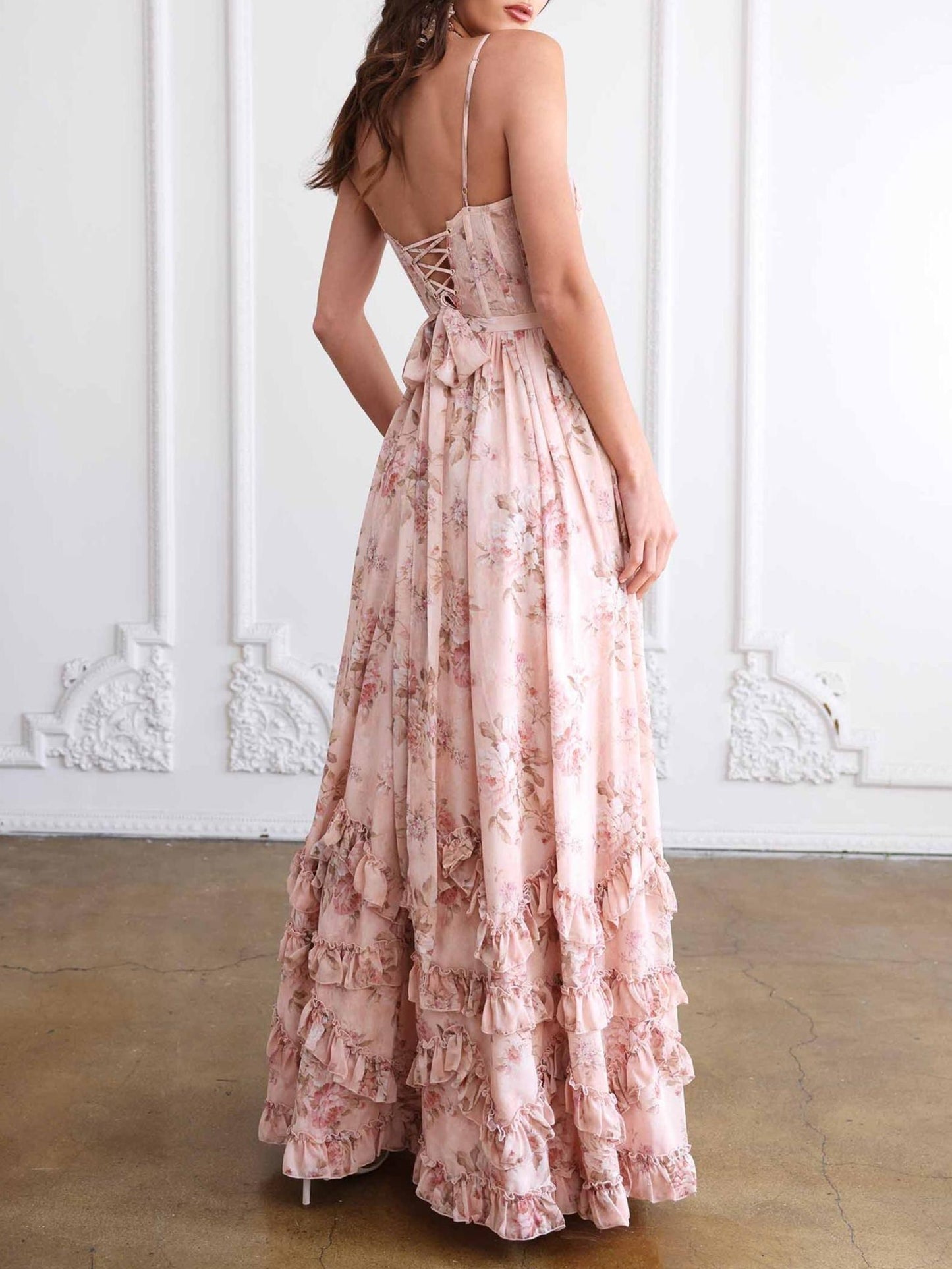 Floral Frill Split Maxi Dress