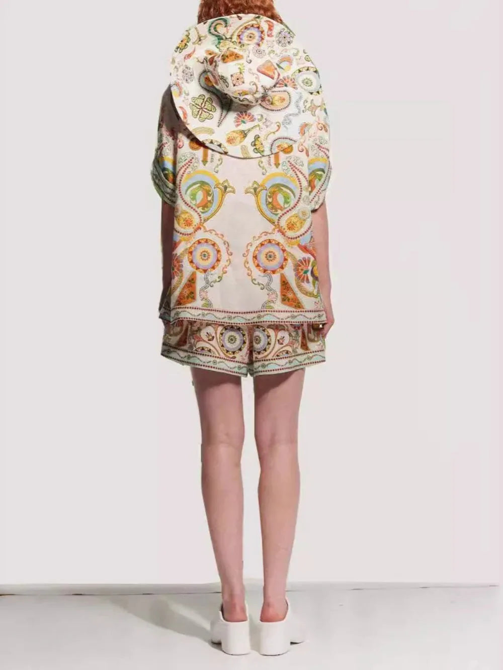 Linen Graffiti Linen Macaron Lapel Shorts Set - NuaVibe